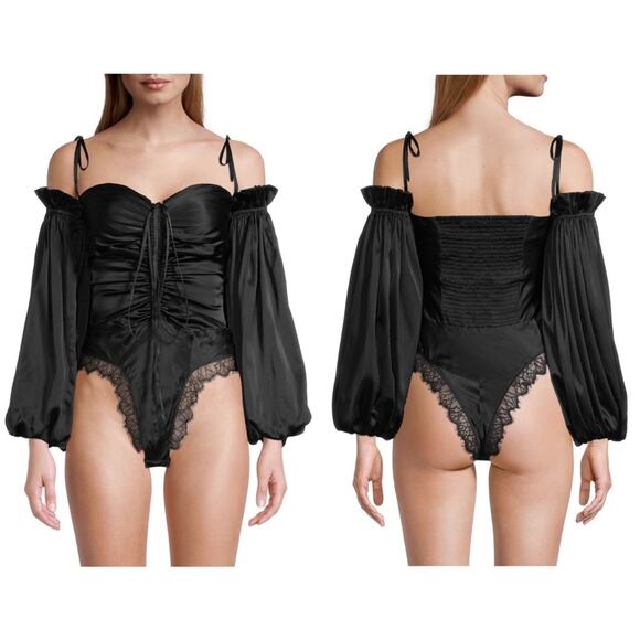 SLEEPING WITH JACQUES Brontë Silk Off The Shoulder Bodysuit - Picture 4 of 10